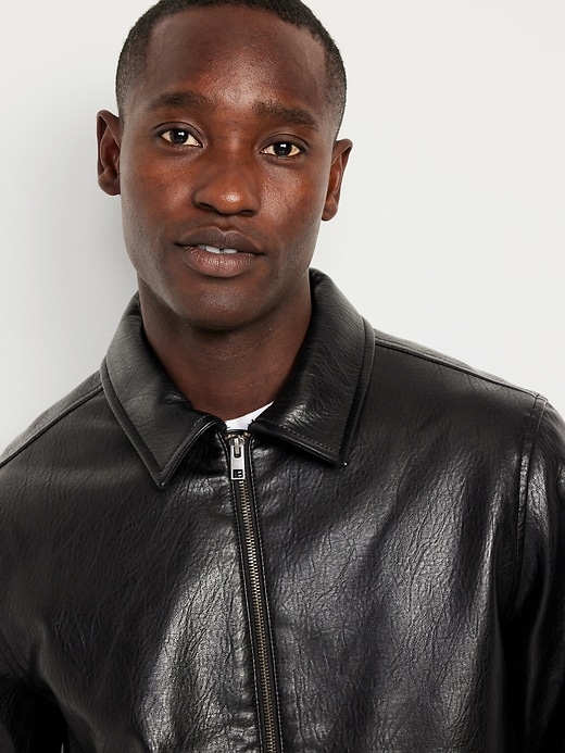 Image number 4 showing, Faux-Leather Harrington Jacket