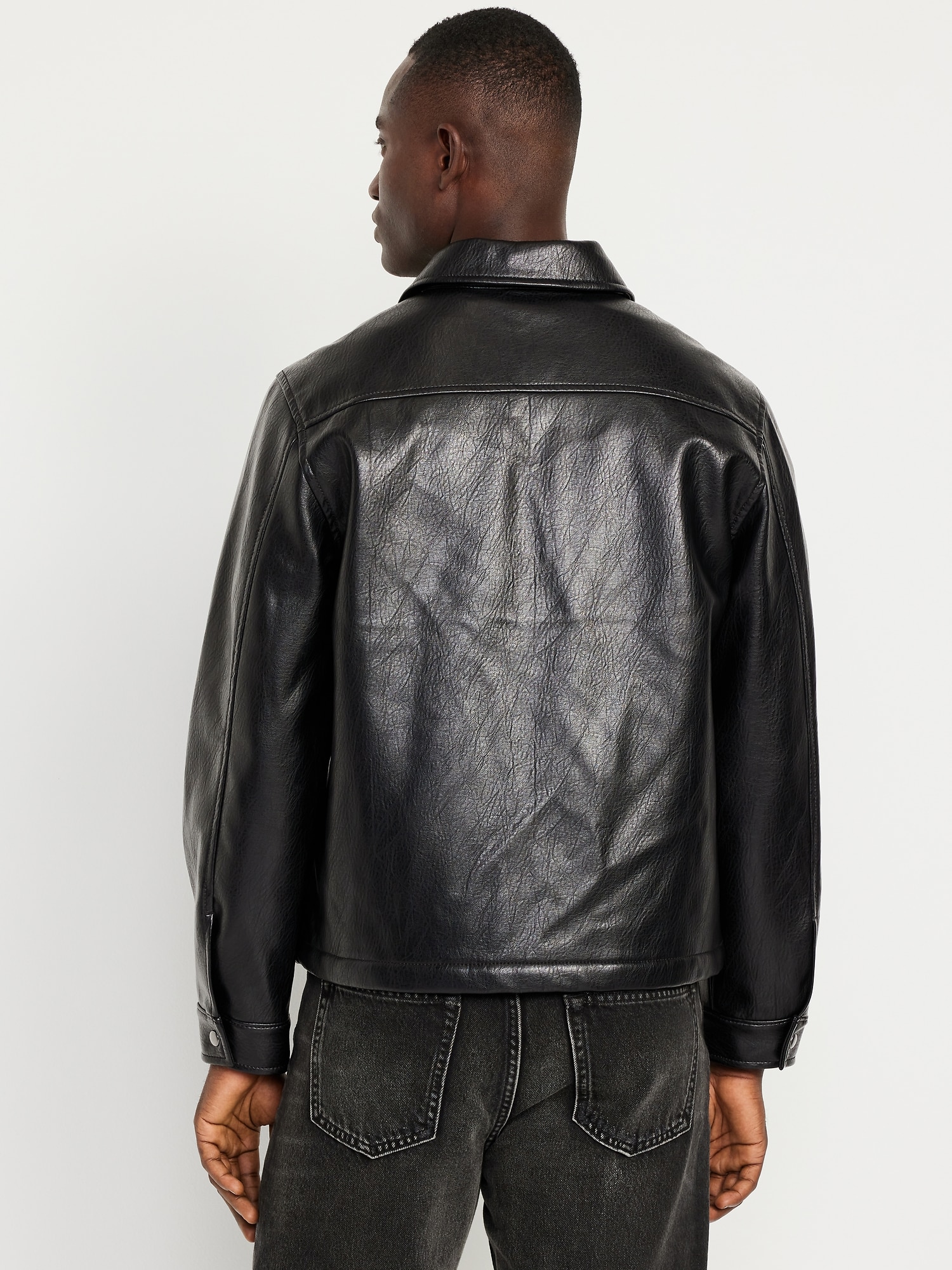 Faux-Leather Harrington Jacket