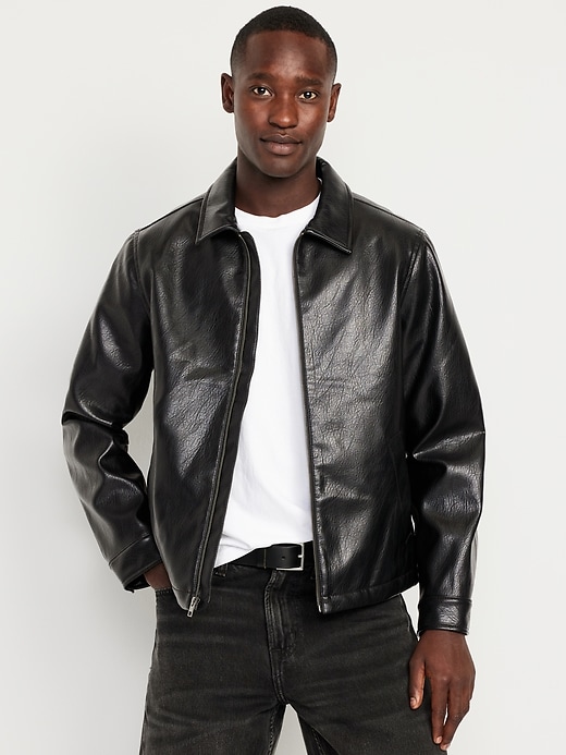 Image number 1 showing, Faux-Leather Harrington Jacket