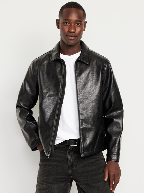 Faux-Leather Harrington Jacket - Black Jack