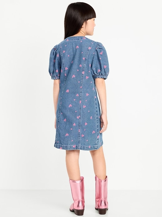 Image number 2 showing, Printed Short-Sleeve Fit and Flare Jean Dress for Girls