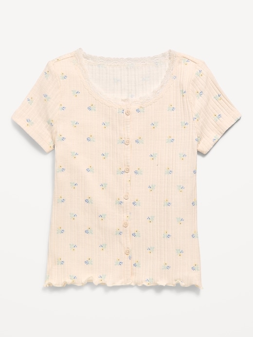 Image number 1 showing, Printed Short-Sleeve Lace-Trim Button-Front Top for Girls