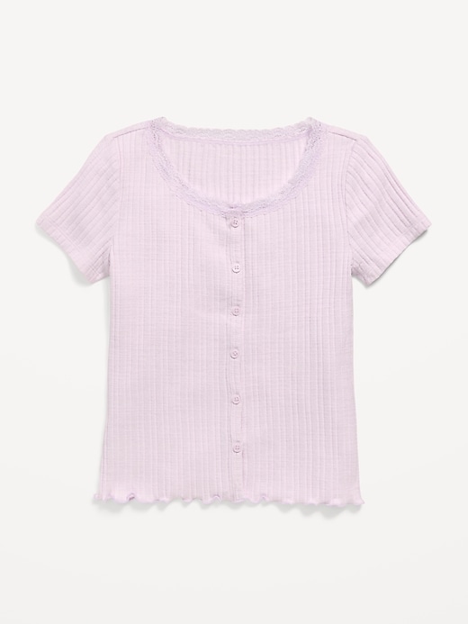 Image number 1 showing, Printed Short-Sleeve Lace-Trim Button-Front Top for Girls