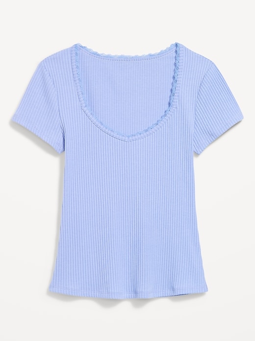 Image number 5 showing, Lace-Trim Sweetheart-Neck Ribbed Top