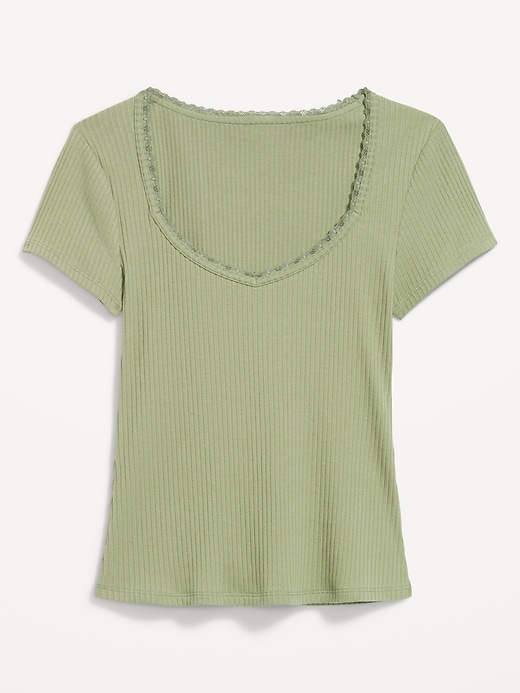 Image number 5 showing, Lace-Trim Sweetheart-Neck Ribbed Top