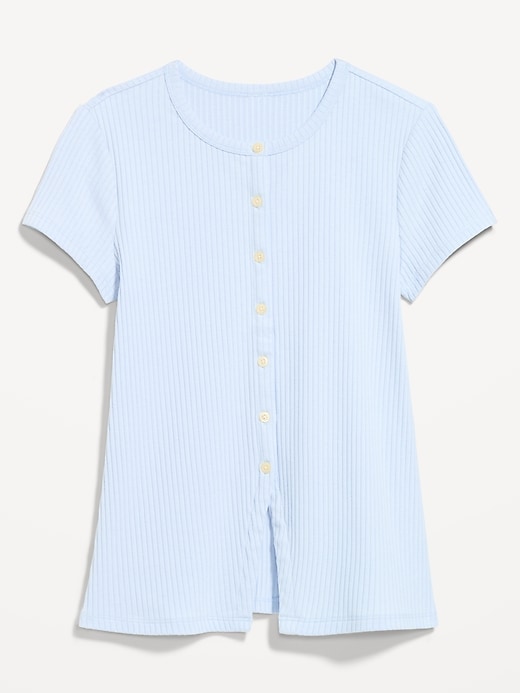 Image number 4 showing, Short-Sleeve Ribbed Button-Down Top