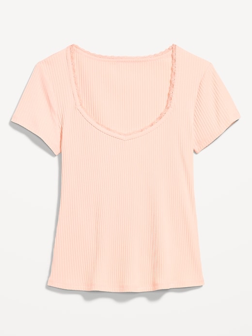 Image number 5 showing, Lace-Trim Sweetheart-Neck Ribbed Top