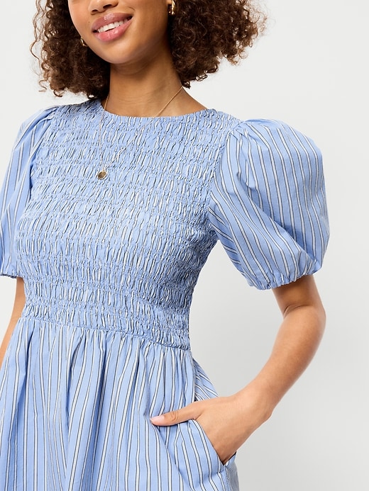 Image number 5 showing, Smocked Puff-Sleeve Flare Mini Dress