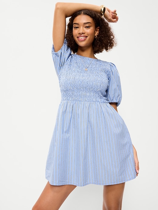 Image number 3 showing, Smocked Puff-Sleeve Flare Mini Dress