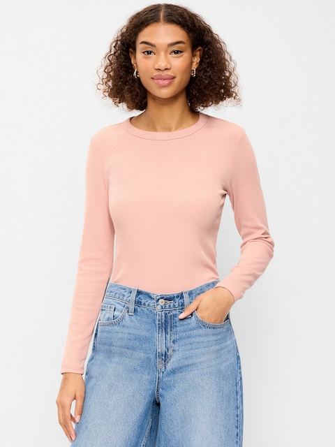 Snug Long-Sleeve Crew-Neck T-Shirt - Falling Petal