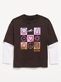 Image number 1 showing, Oversized Long-Sleeve 2-In-1 Graphic T-Shirt for Girls