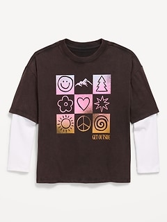 Oversized Long-Sleeve 2-In-1 Graphic T-Shirt for Girls