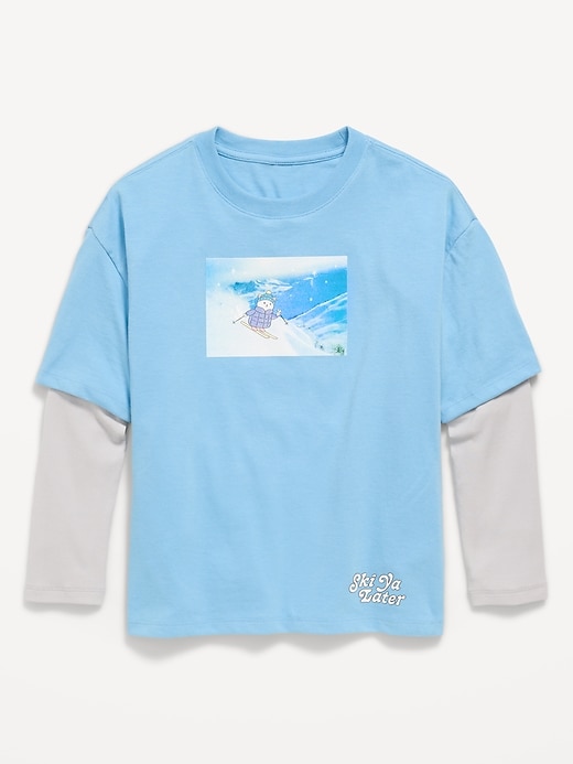 Image number 2 showing, Oversized Long-Sleeve 2-In-1 Graphic T-Shirt for Girls