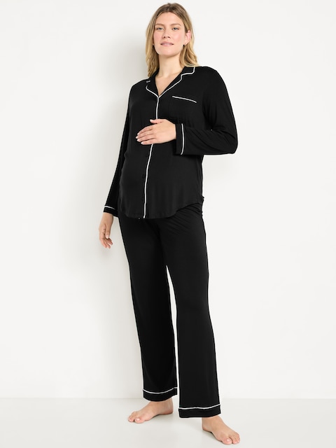 Maternity Classic Pajama Set - Black/White Trim