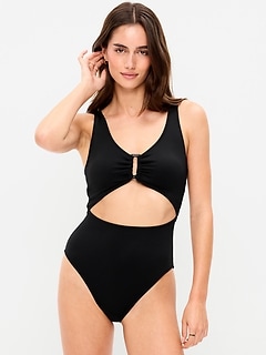 Textured One-Piece Cut-Out Swimsuit