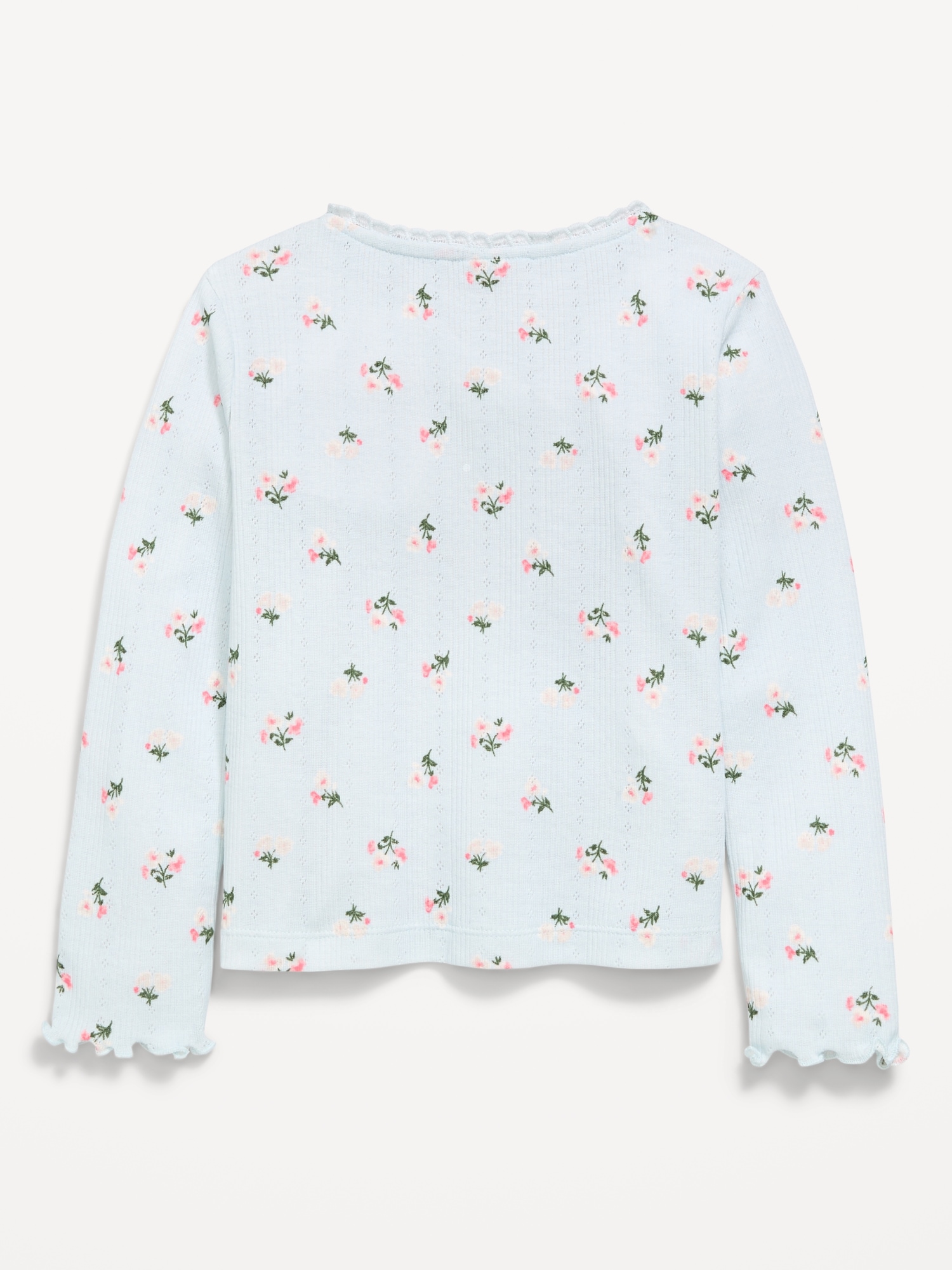 Long-Sleeve Pointelle Button-Front Top for Toddler Girls