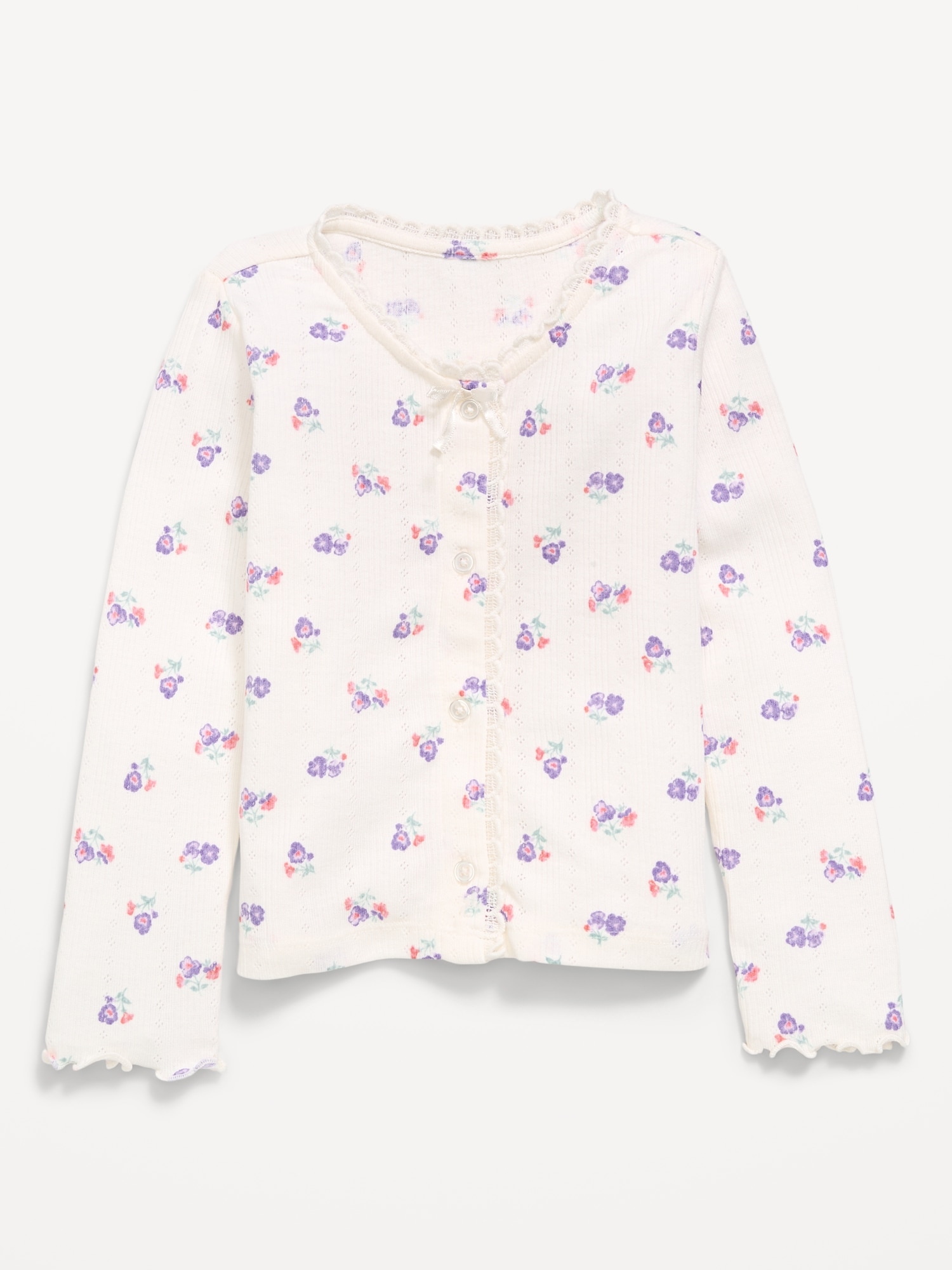 Long-Sleeve Pointelle Button-Front Top for Toddler Girls