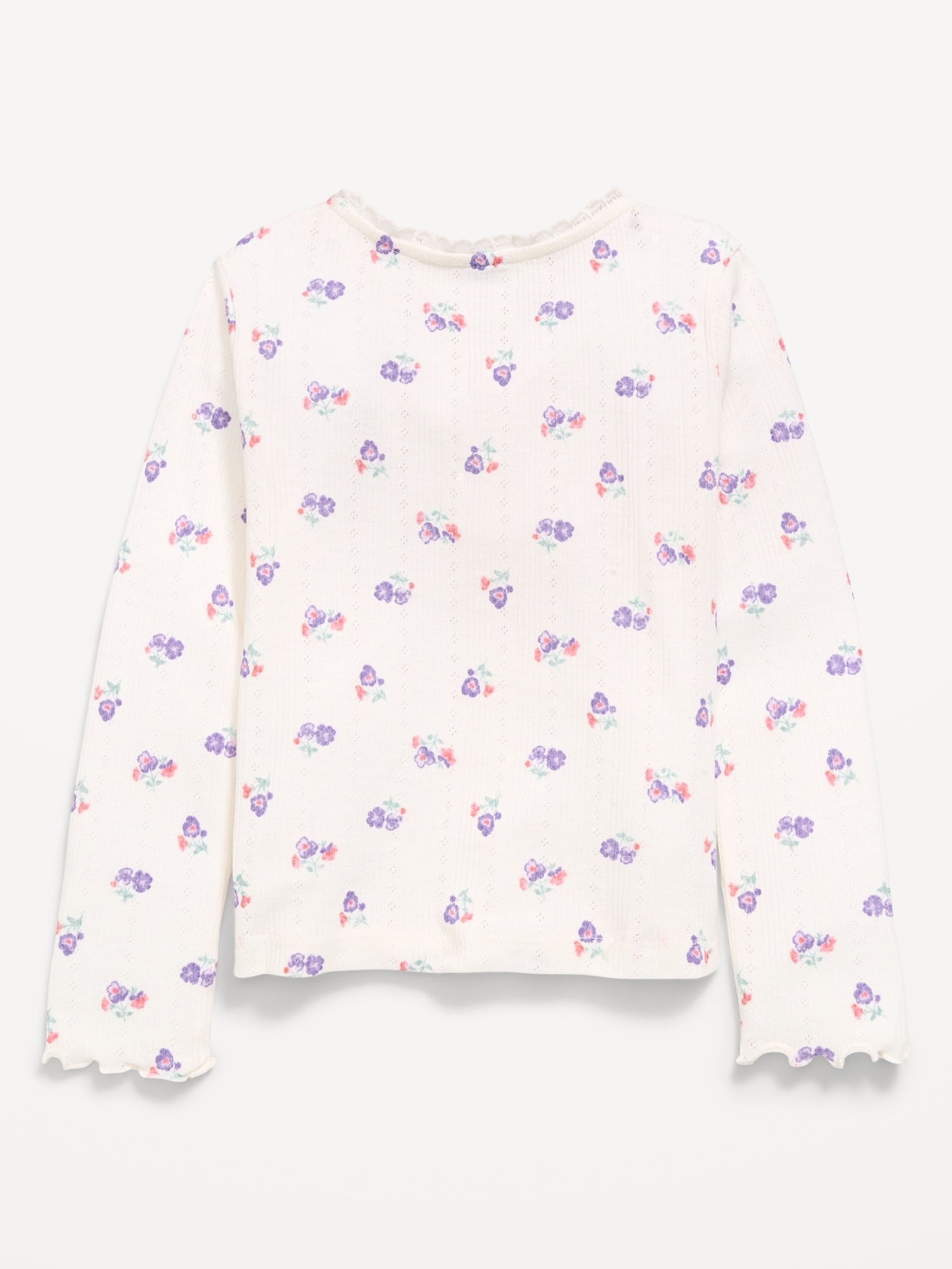 Long-Sleeve Pointelle Button-Front Top for Toddler Girls