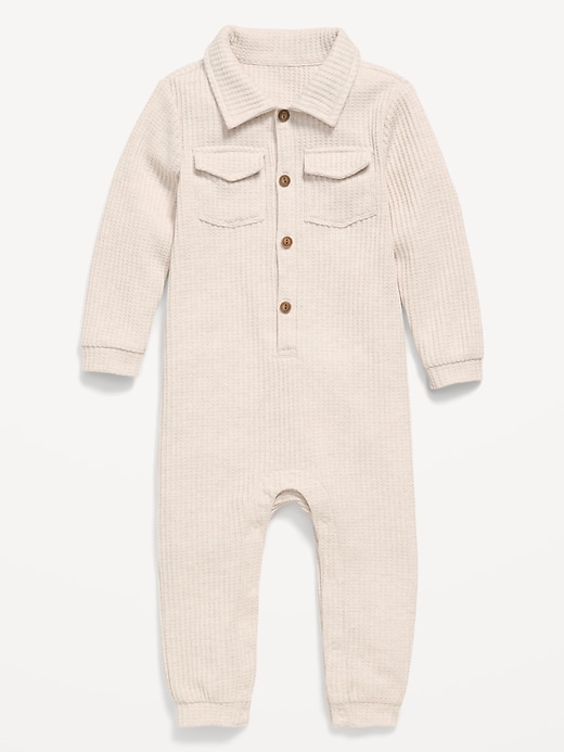 Image number 2 showing, Waffle-Knit Collared One-Piece for Baby