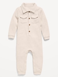 Image number 2 showing, Waffle-Knit Collared One-Piece for Baby