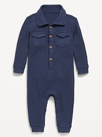 Image number 1 showing, Waffle-Knit Collared One-Piece for Baby