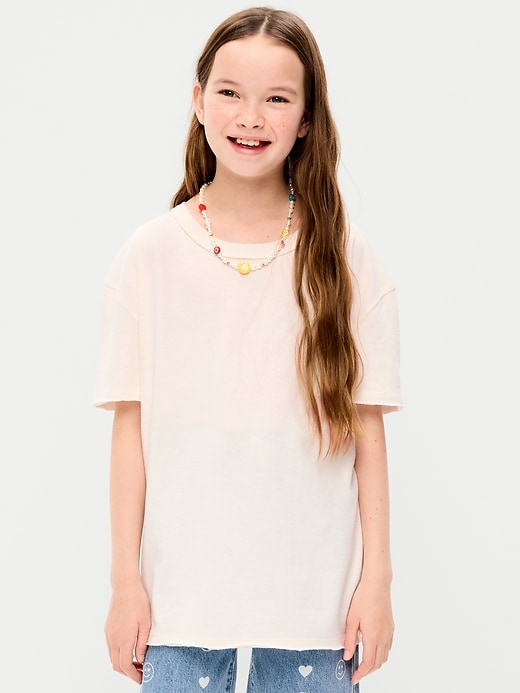 Image number 1 showing, Oversized Short-Sleeve Raw-Edge T-Shirt for Girls