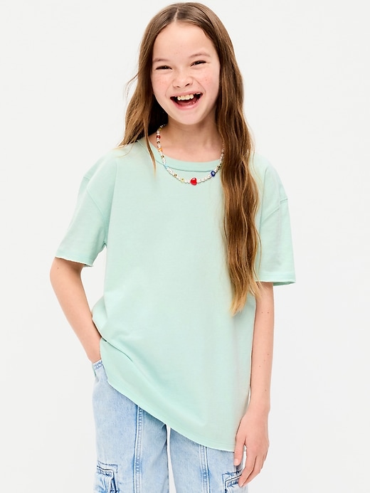 Image number 1 showing, Oversized Short-Sleeve Raw-Edge T-Shirt for Girls