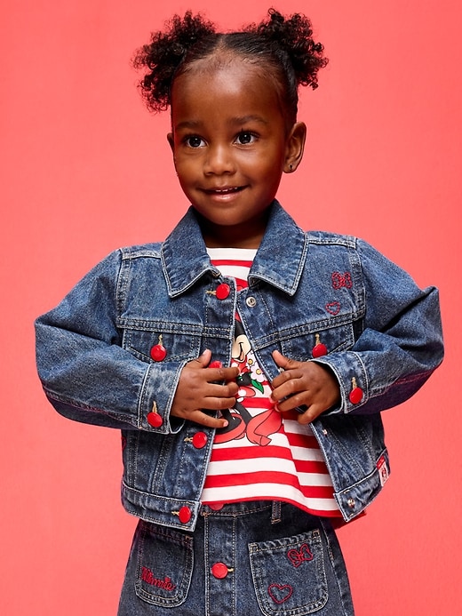 Image number 1 showing, Old Navy x Disney Minnie Mouse Cropped Trucker Jean Jacket for Toddler Girls