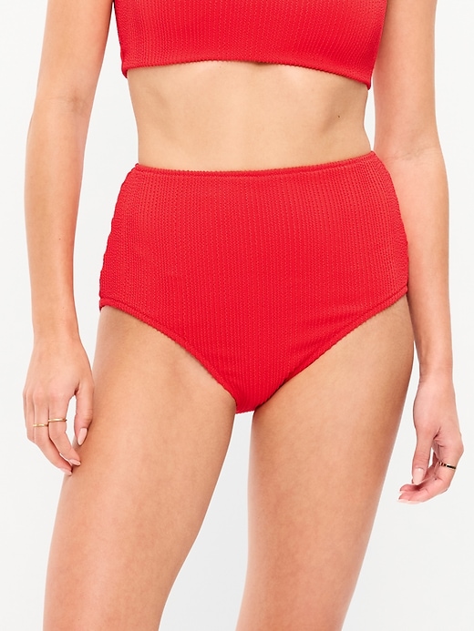 Image number 1 showing, High-Waisted Ribbed Bikini Swim Bottoms