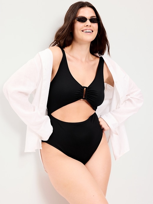Image number 3 showing, Textured One-Piece Cut-Out Swimsuit