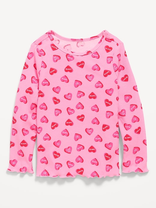 Image number 1 showing, Printed Long-Sleeve Lettuce-Edge T-Shirt for Toddler Girls