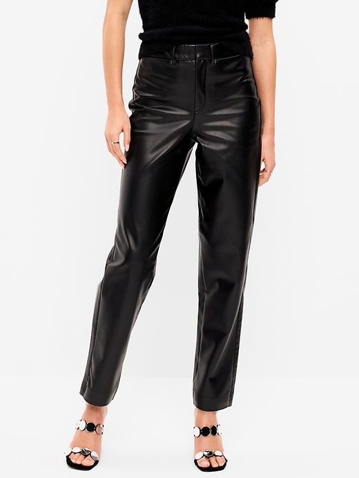 Image number 2 showing, High-Waisted Faux-Leather Pixie Straight Pants