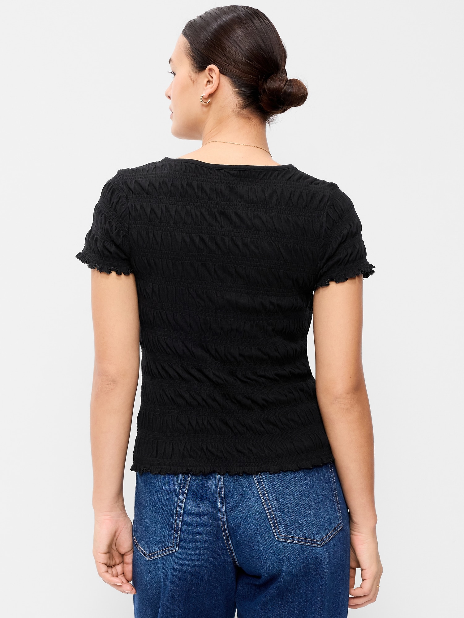 Slit-Neck Smocked Top