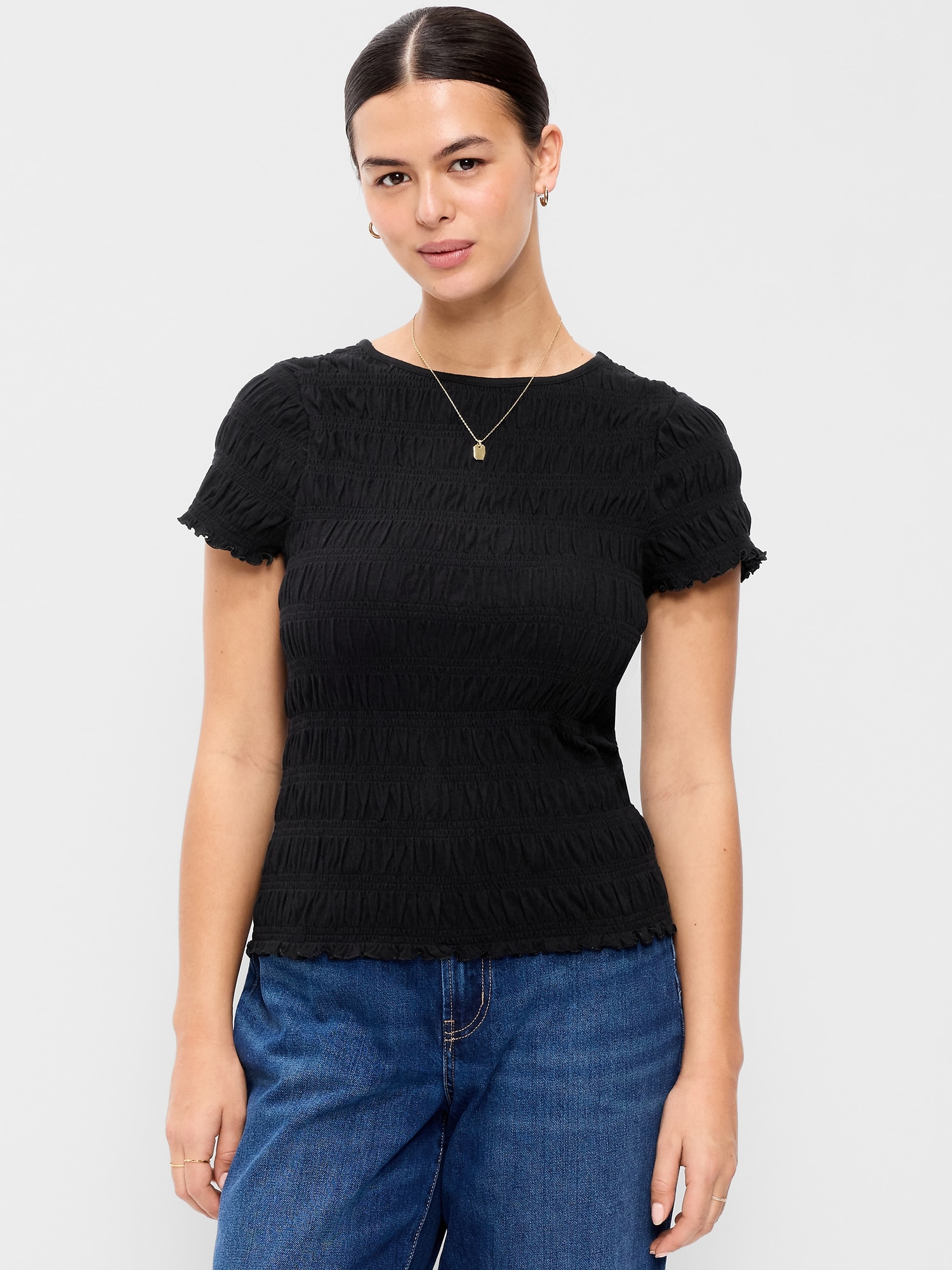 Slit-Neck Smocked Top