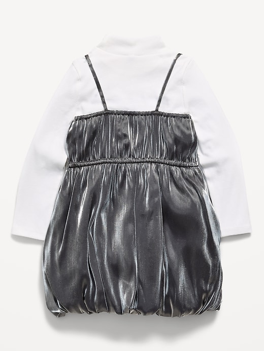 Mock-Neck Top and Satin Bubble Dress Set for Toddler Girls