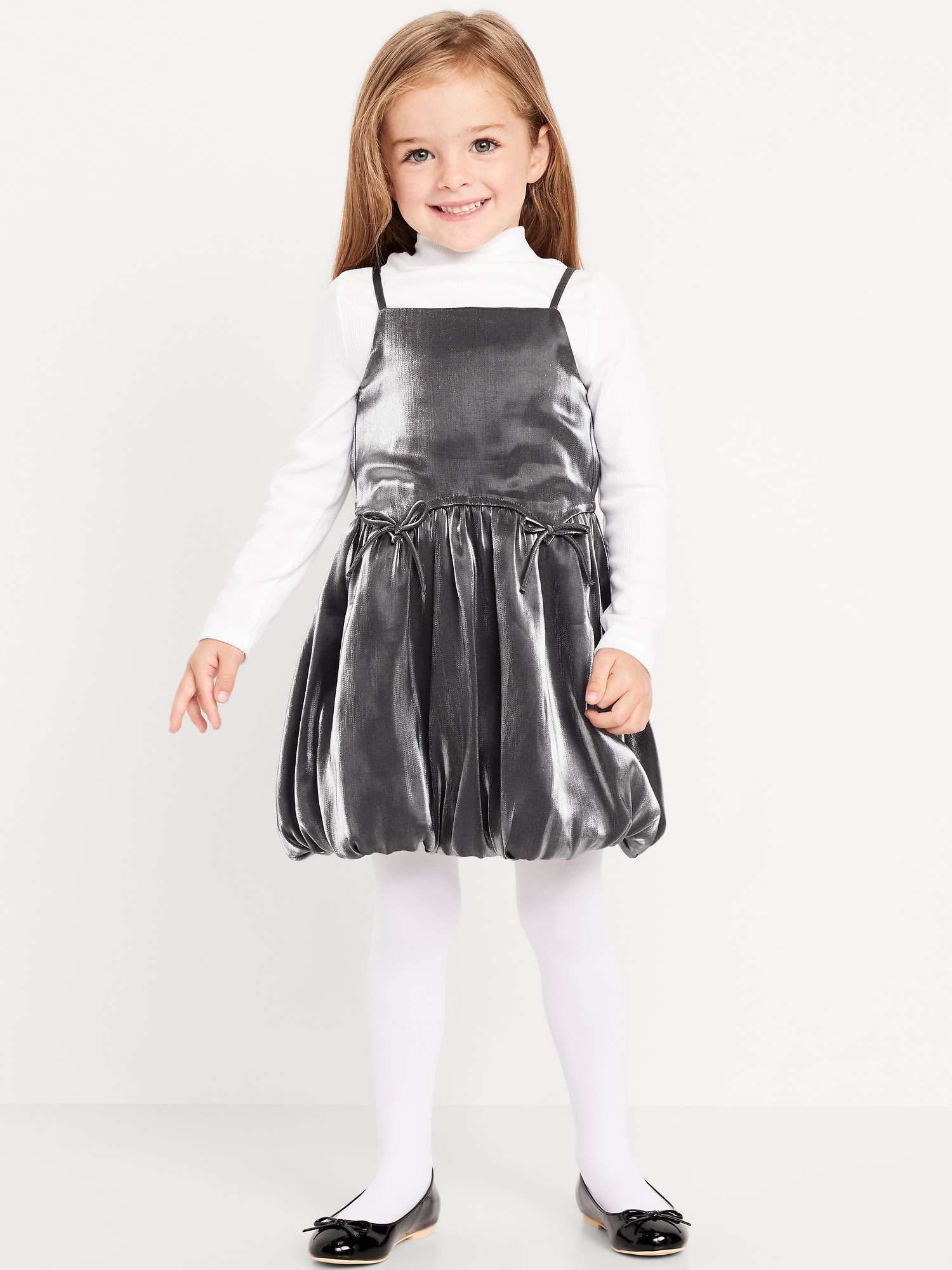 Mock-Neck Top and Plaid Bubble Dress Set for Toddler Girls