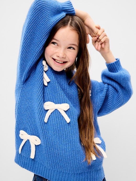 Image number 1 showing, SoSoft Oversized Textured Bows Sweater for Girls