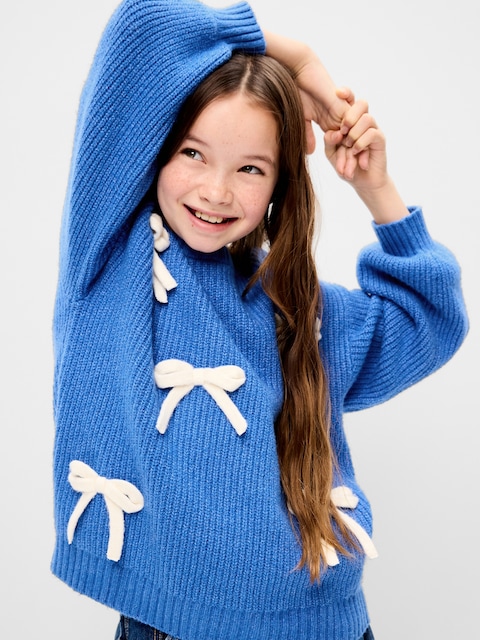 SoSoft Oversized Textured Bows Sweater for Girls
