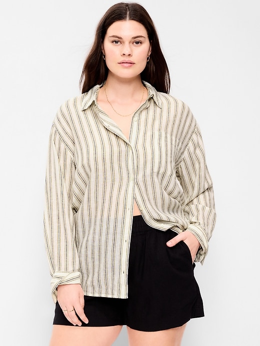 Image number 5 showing, Linen-Blend Loose Button-Down Shirt