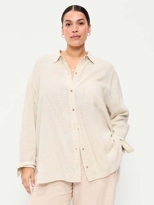 Image number 6 showing, Linen-Blend Loose Button-Down Shirt