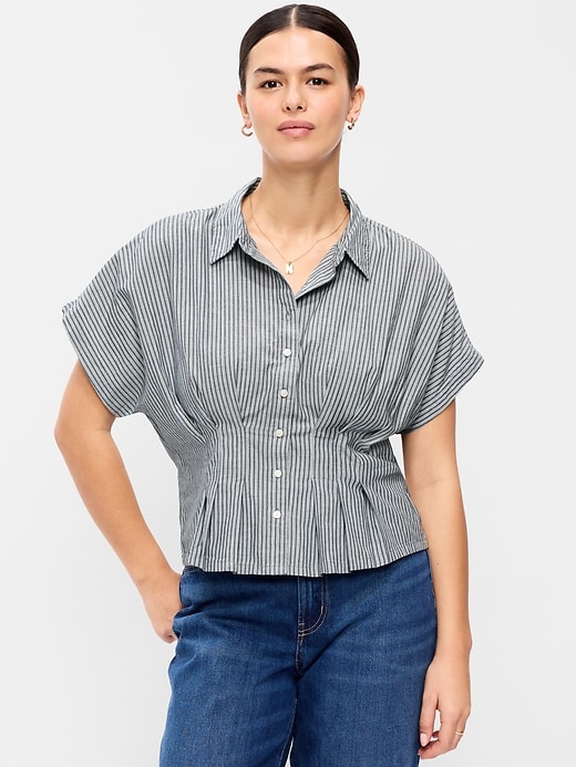 Image number 5 showing, Slim Short-Sleeve Cinched-Waist Button-Down Shirt