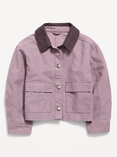 Canvas Cropped Utility Barn Jacket for Girls