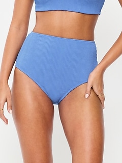 High-Waisted Ribbed Bikini Swim Bottoms