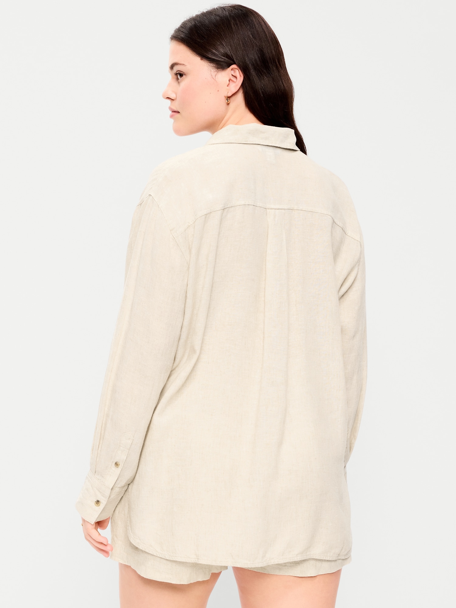Linen-Blend Loose Button-Down Shirt
