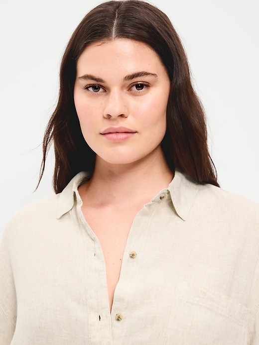 Image number 3 showing, Linen-Blend Loose Button-Down Shirt
