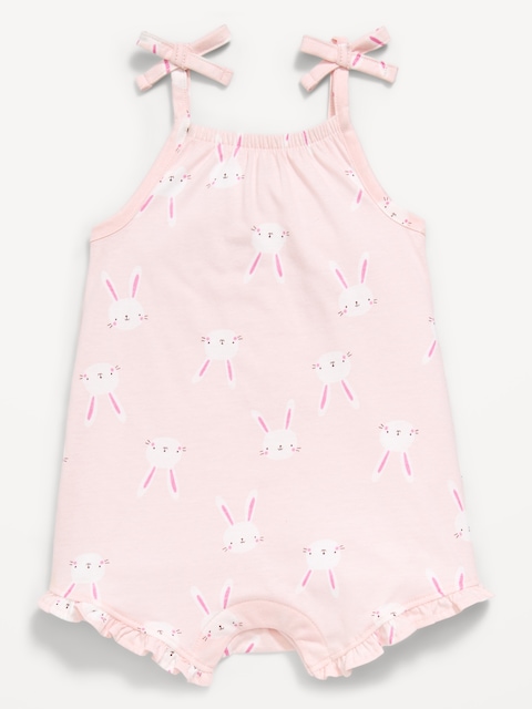 Printed Sleeveless Tie-Strap Romper for Baby