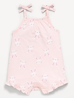 Printed Sleeveless Tie-Strap Romper for Baby