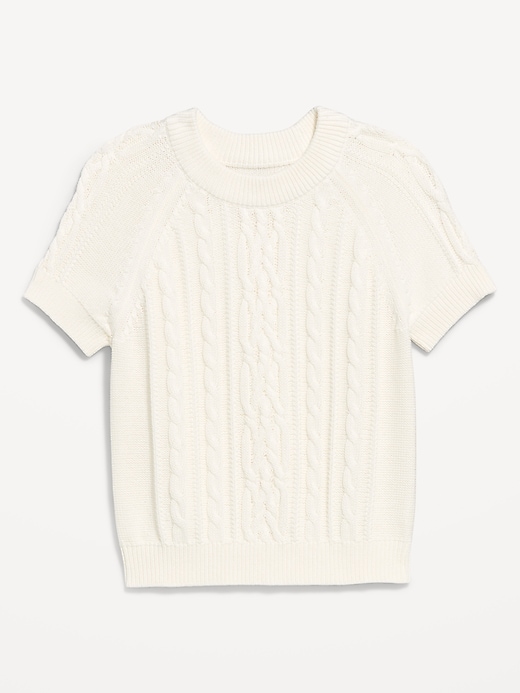 Image number 4 showing, Seaside Cotton Short-Sleeve Cable-Knit Cropped Sweater
