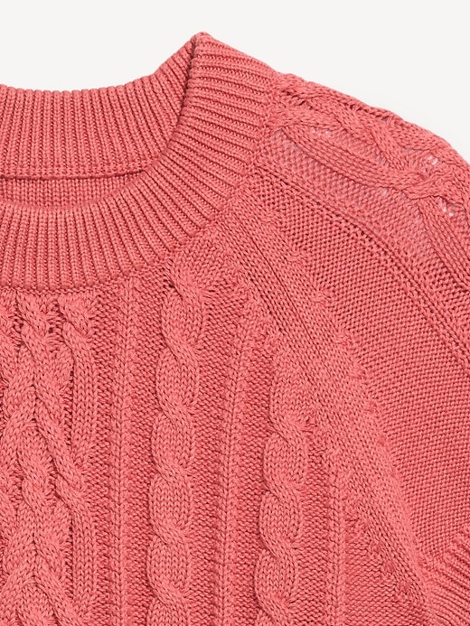 Image number 5 showing, Seaside Cotton Short-Sleeve Cable-Knit Cropped Sweater