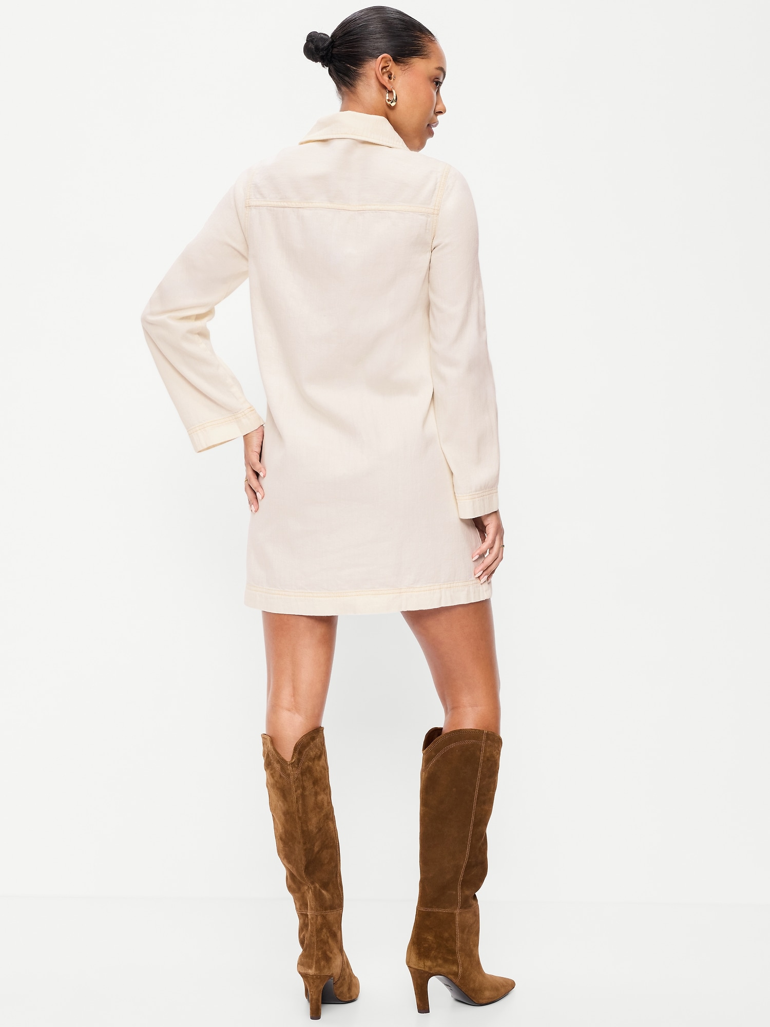 Long-Sleeve Popover Jean Mini Dress